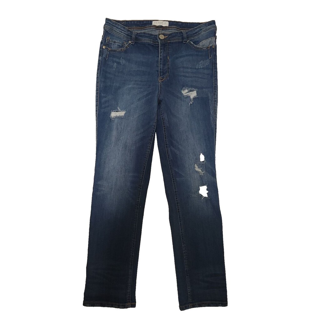 Eloquii Size 16 Womens Crop Jeans Wide Leg Stretch High Rise Med Wash Distress
